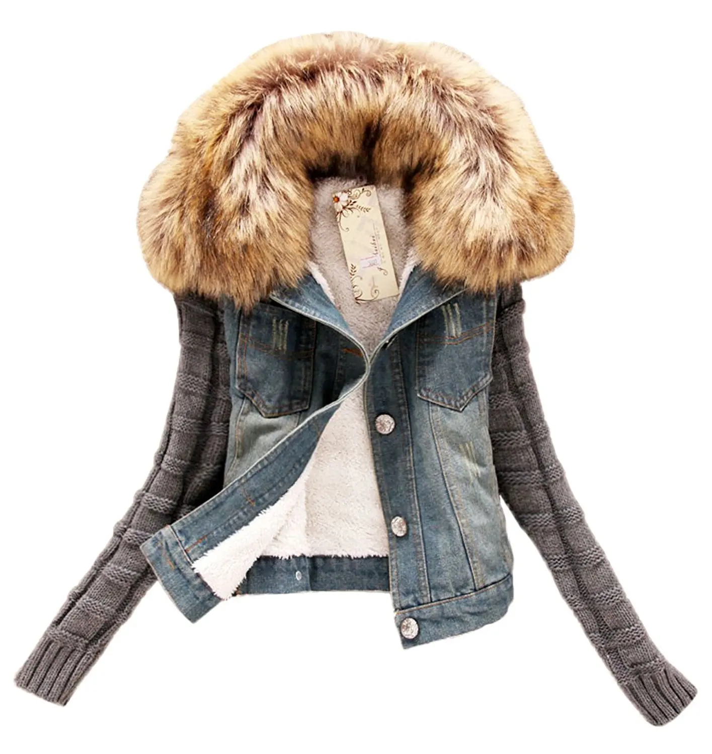 wool collar jean jacket