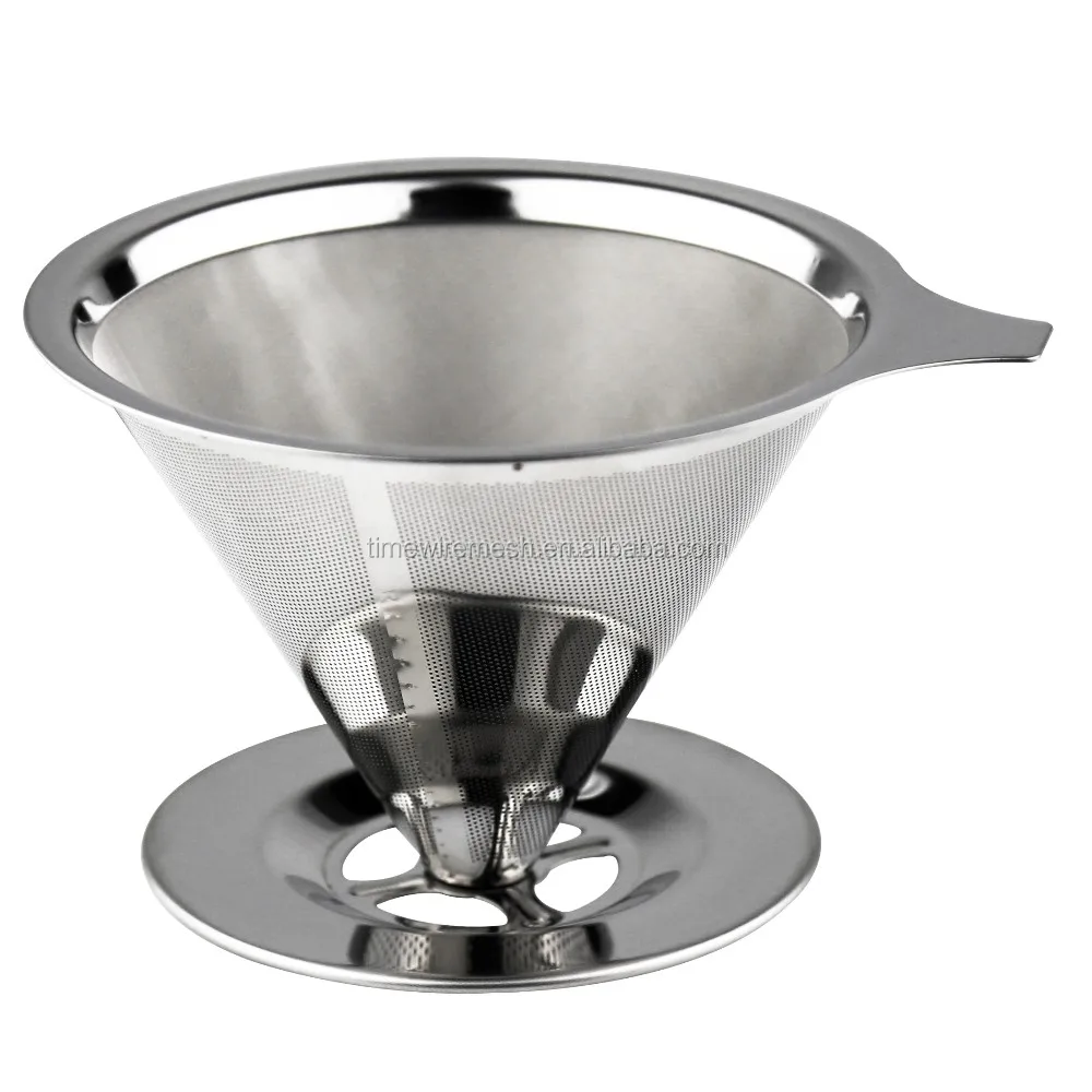 

Stainless Steel Coffee Filter Reusable Pour Over Cone Dripper, Silver