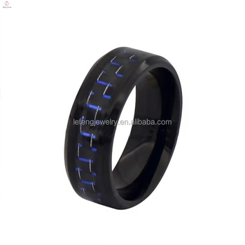 Titanium Black And Blue Carbon Fiber Ring,Vintage Male Titanium Rings