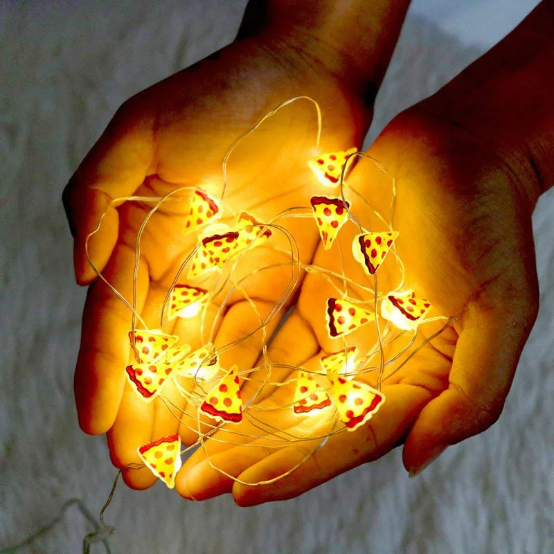Cute Pizza Shaped 20 Leds Fairy String Lights Battery Operated LED Copper String Lighting for Holiday Party Kids Bedroom Indoor