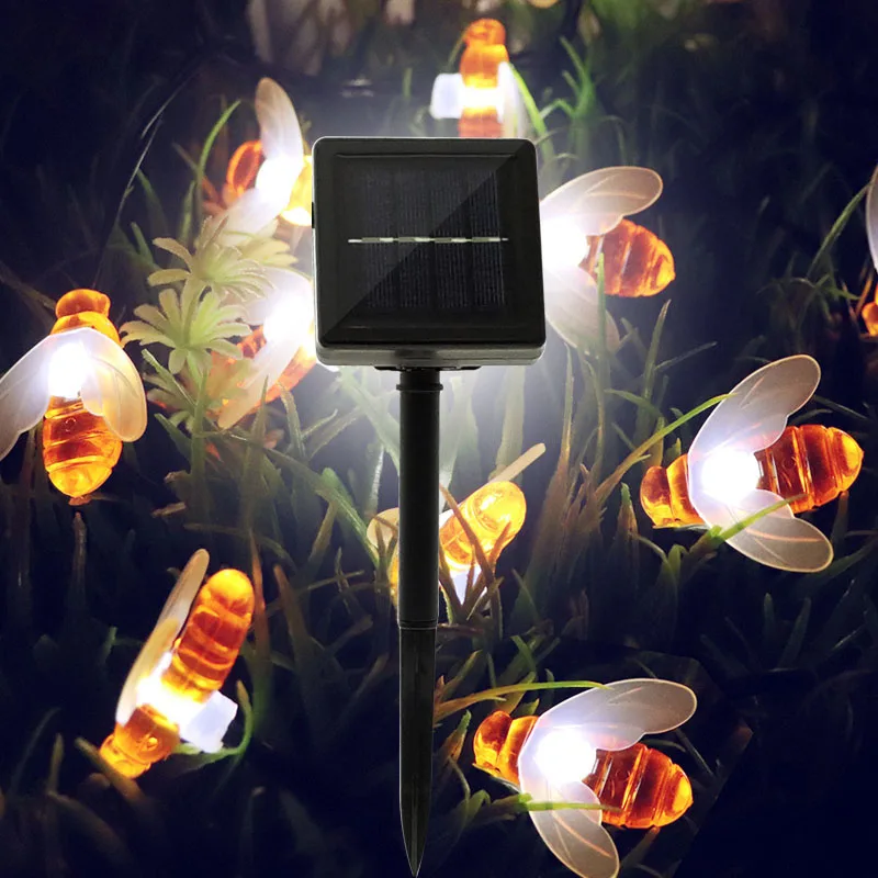 Solar Powered LED String Lights 15Ft 30 Cute Honeybee Decorative Fairy Lights for Outdoor Wedding Garden Patio Party