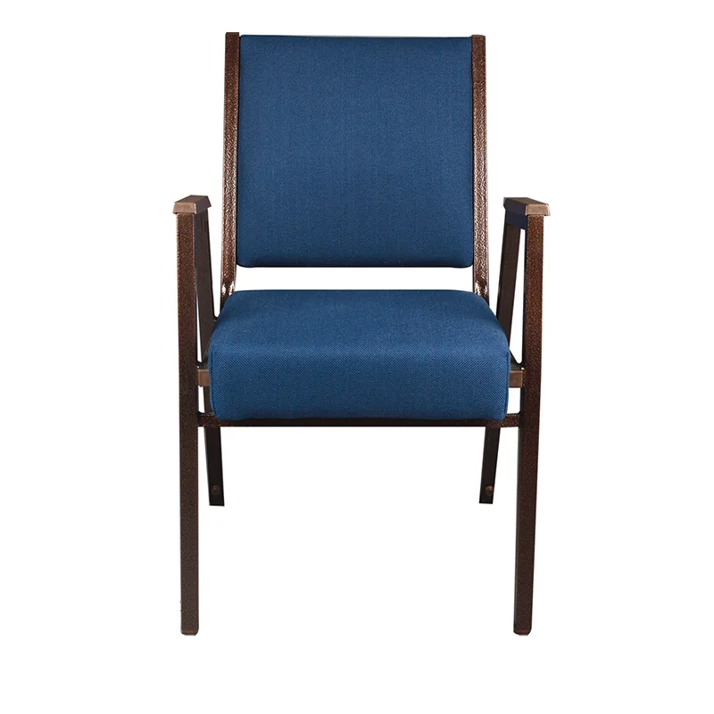 Low Price Metal Frame Armrest Used Dark Blue Iron Padded Stackable