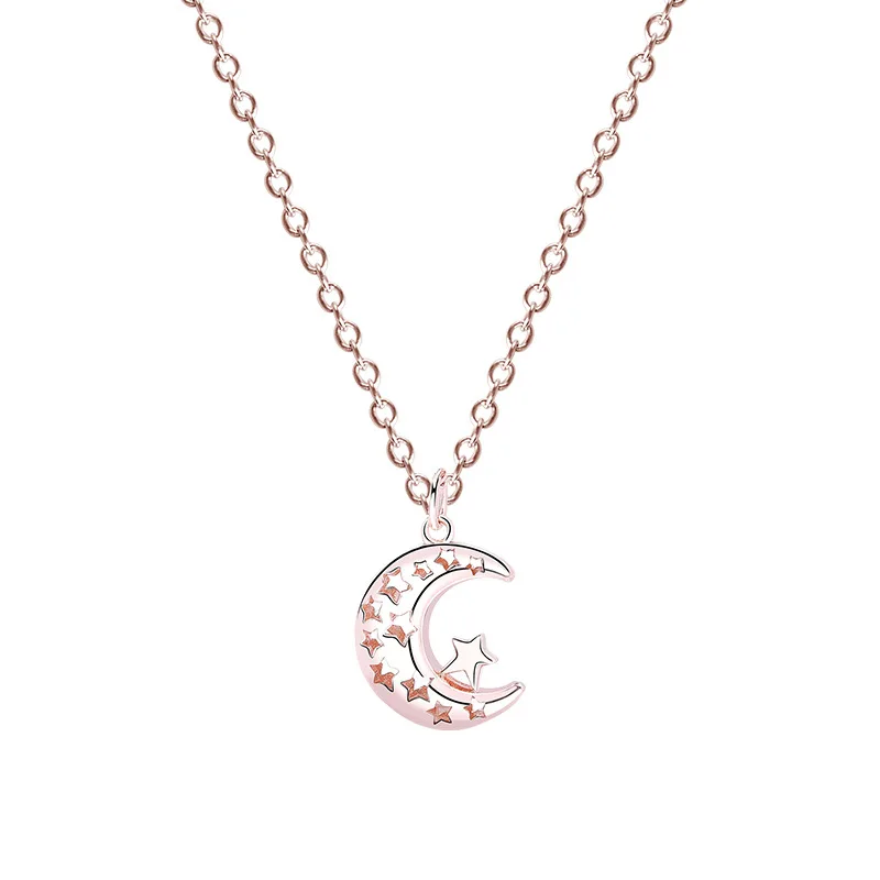 

925 sterling silver hollow moon and star pendant necklace for girls