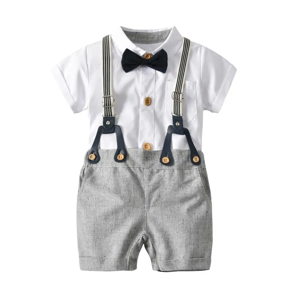 

Kids Toddler Boys 2pcs Summer Outfits Gentleman Bowtie Short Sleeve Shirt with Suspenders Shorts Set, As per picture showing