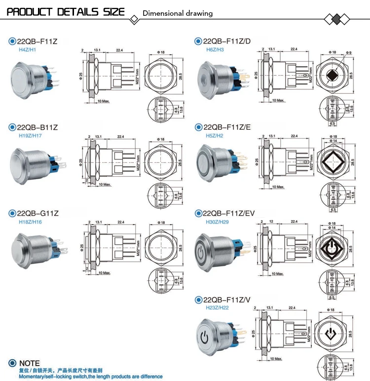 push button switch,momentary push button switch,metal push button switch,22mm push button switch,2 pin push button switch,220 volt push button switch,push switch with led,22mm led push button switch