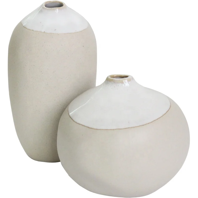 

Natural clay stoneware ceramic flower vases with white reactive glaze for home decor