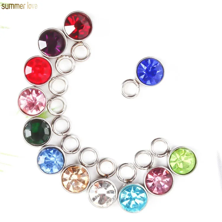 

New Fashion 2019  Colorful Rhinestones Birthstone Charms Stainless Steel Pendant DIY for Jewelry Making Necklace Bracelet