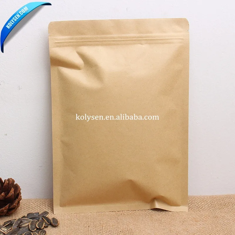 Dry food packing three side seal kraft paper bag with zipper