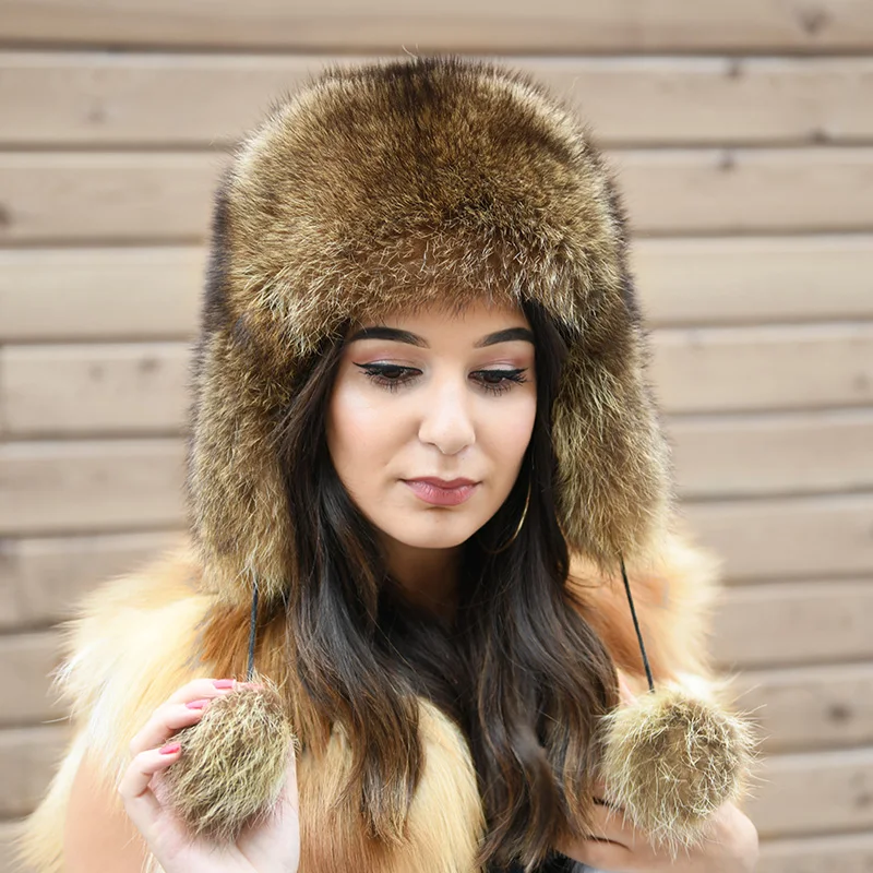 cx-c-52 高品质真正的浣熊毛皮俄罗斯冬季毛皮帽子