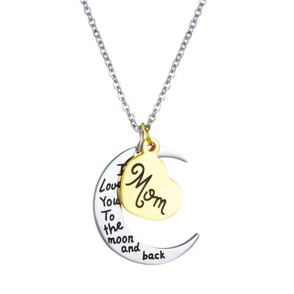 

Heart Pendant Stainless Steel Necklace Jewelry I love you to the Moon Back letter Mom Necklaces for women Mother Day Gift, Mix color