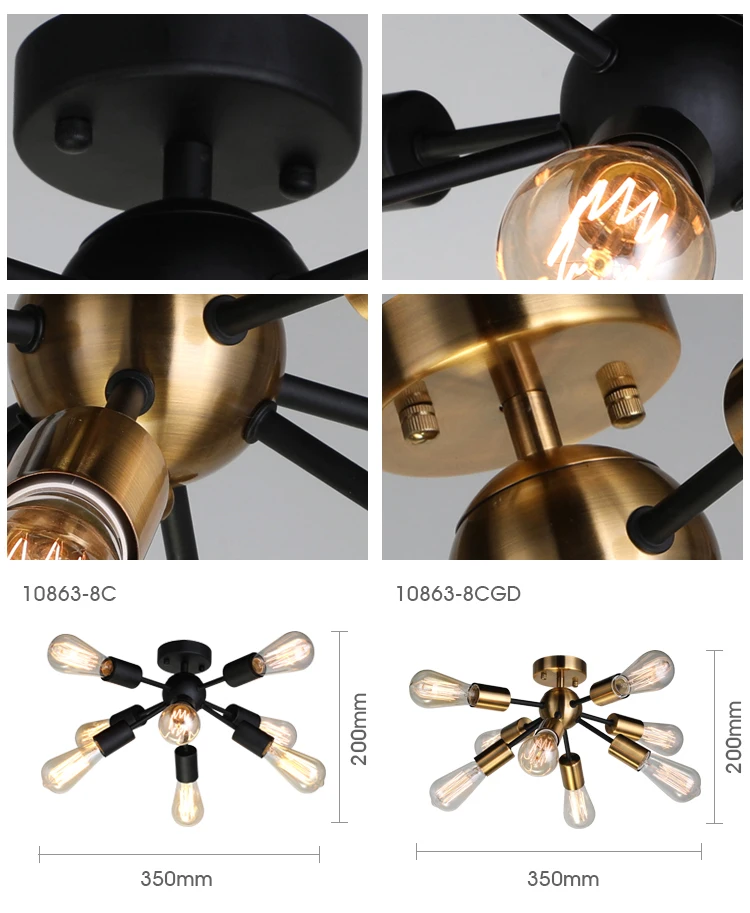 Vintage Metal small ball Dimmable Sputnik Chandelier 8 Lights ceiling light