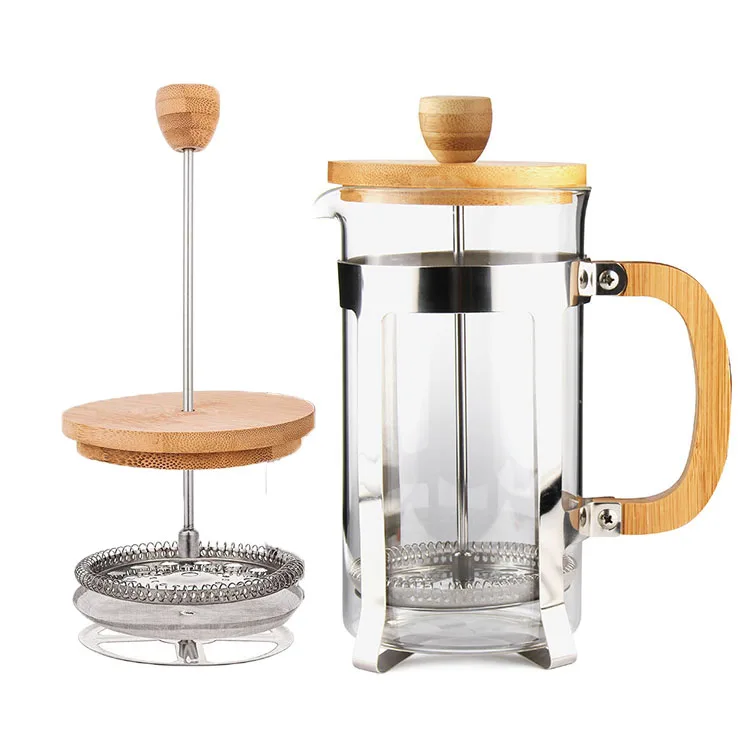 

Hot sales bamboo french press glass hot iced coffee maker, Bamboo color