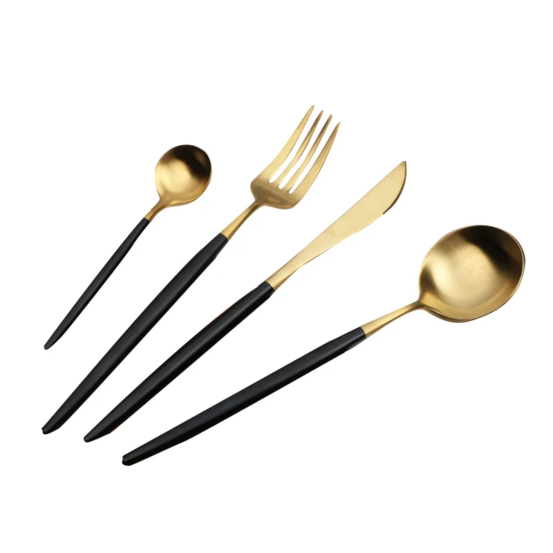 

18-10 Stainless Steel Copper Black Handle Cutlery for Wedding Event Restaurant, Black and gold;white and gold