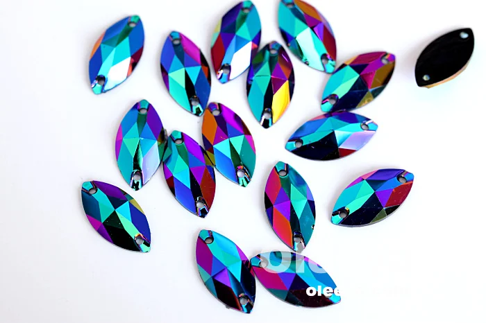 OLeeya Hot Sale 13*17mm Resin Crystal AB Cosmic Stones Flat Back Sew on Rhinestones for Garment