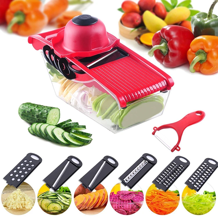 

Heavy Duty 5 in 1 Vegetable Fruit Cheese Onion Chopper Multipurpose Vegetable Chopper Mandoline Spiralizer Slicer, Red