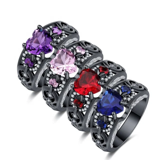

4 Colors Love Heart Women Red Purple White Birth Stone Crystal Engagement Ring Exquisite Hot Sale Allergy Free 1 Pcs