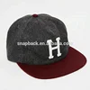 custom 5 panel patched flat brim wool felt snapback cap hat