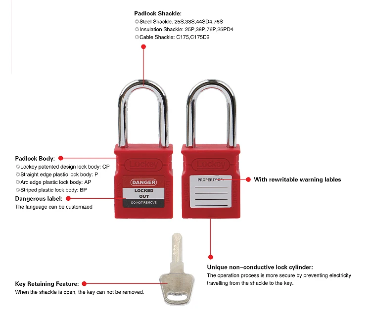 Custom Lock Shackle Long Colorful Anodized Solid Aluminum Safety Lockout Padlocks