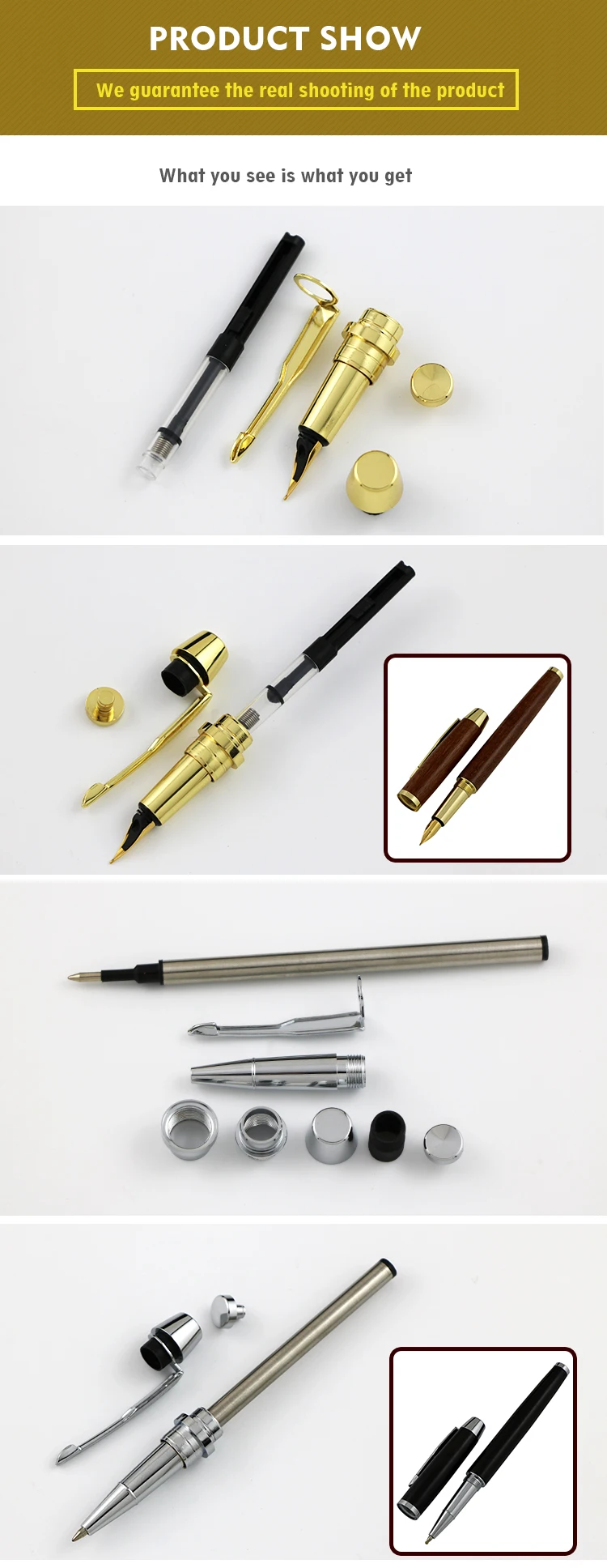 Free Ship Taiwan Popular Turning Pen Kit Retro Style Woodturning Brass ...