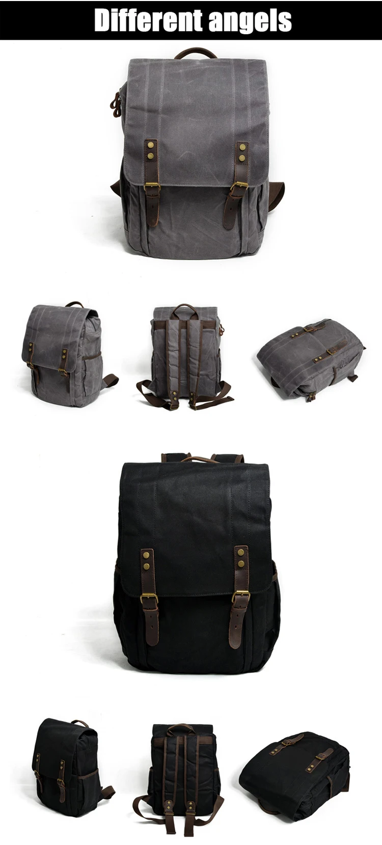 Latest trendy classical design waxed canvas water camera resistant satchel rucksack bagpack backpack bag unisex
