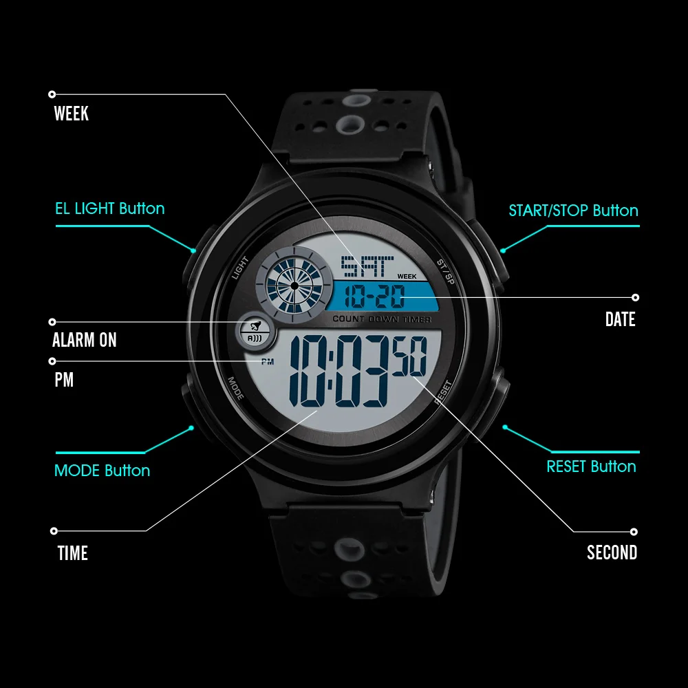 SKMEI 1374 Мужчины цифровые часы движение Многофункциональный Открытый спортивные часы