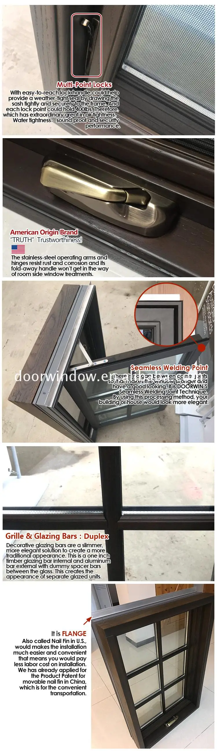 American aluminum hand crank casement window