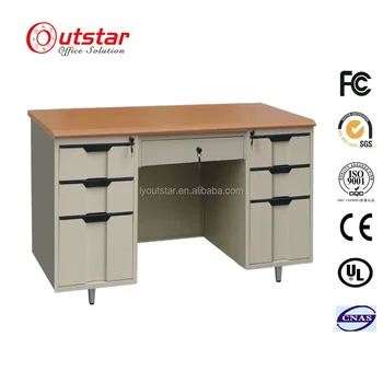 Metal Office Furniture Wood Top Computer Desk With Locking Drawers