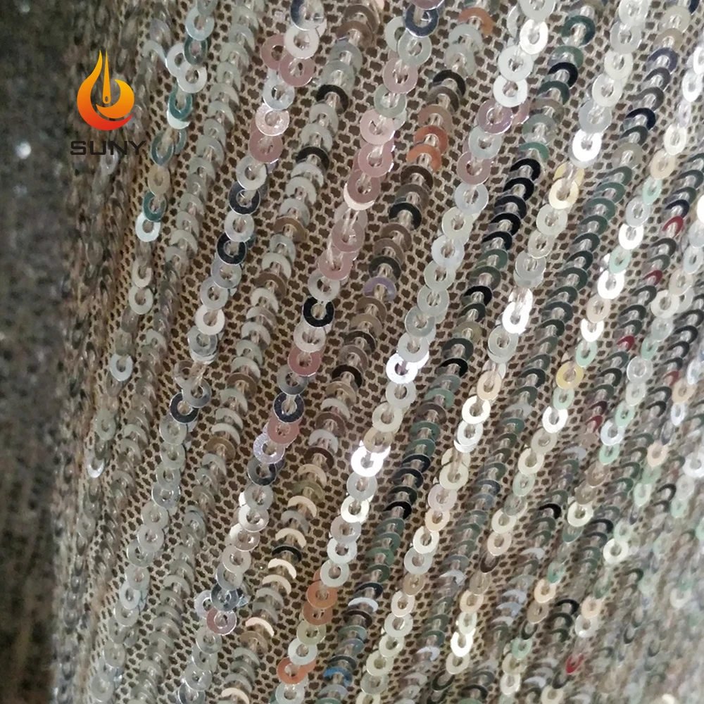 

Silver Good Density Very Stretch Embroidery Sequin Fabric