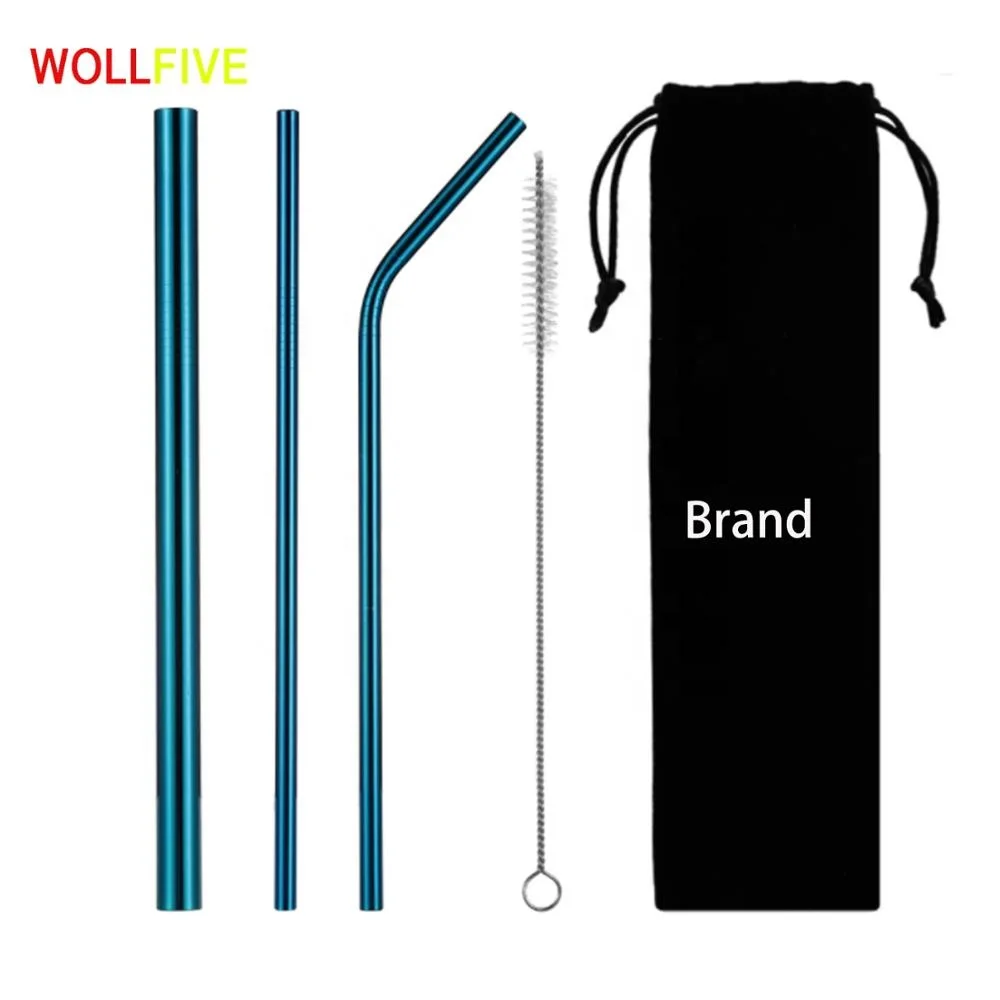 

Reusable Drinking Straw Stainless Steel Eco-Friendly Straight Bend Metal Straw Set with Cleaner Brush Bar Accessories, Customized color