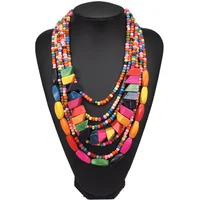 

Bohemian Multilayer Wood Bead Choker Necklaces For Women Handmade Beaded Statement African Necklace Jewelry