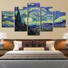 Amazon Hot Sales Canvas Wall Art 5 Pieces Framed Picture for Home Decoration Living Room Decor Van Gogh Starry Night