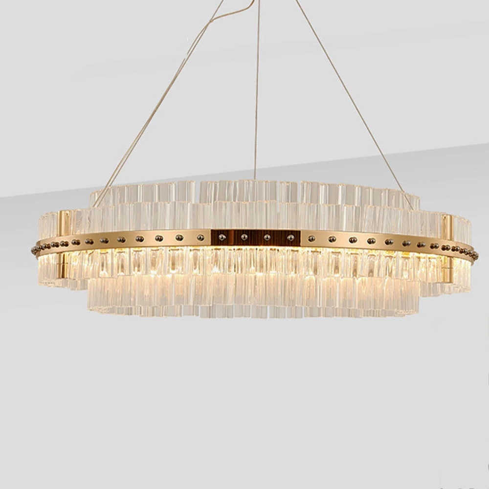 Modern Led Crystal Rods Hanging Lamp For Dinning Room Gold Circle