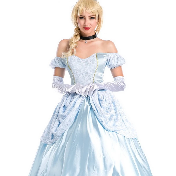 

High quality halloween costume European court Princess dress Strapless long Dress wonder women costume, Light blue as picture