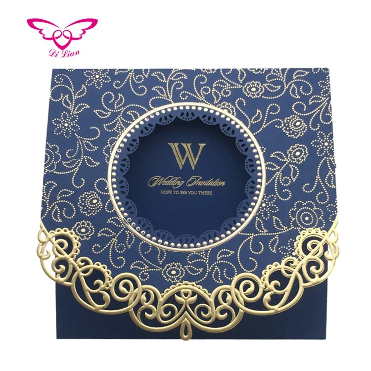 
Three Fold Bright Blue Elegant Card Invitation Wedding 