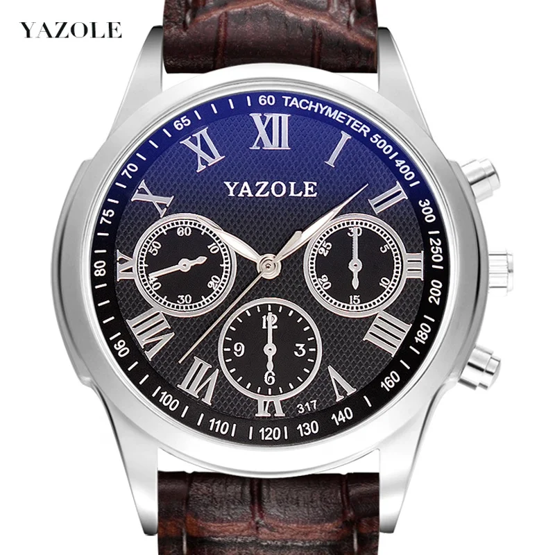 

Yazole Z 317 False 3 Pointers Unique Design Fashion Quartz Wristwatch Waterproof Factory Price Watches Men, White dial black strap;white dial brown strap;black dial black strap