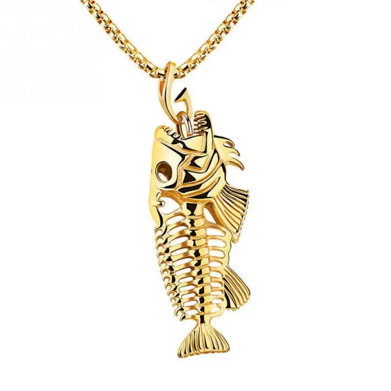 Skeleton Fish Stainless Steel Chain Fish Bone Necklace Pendant 