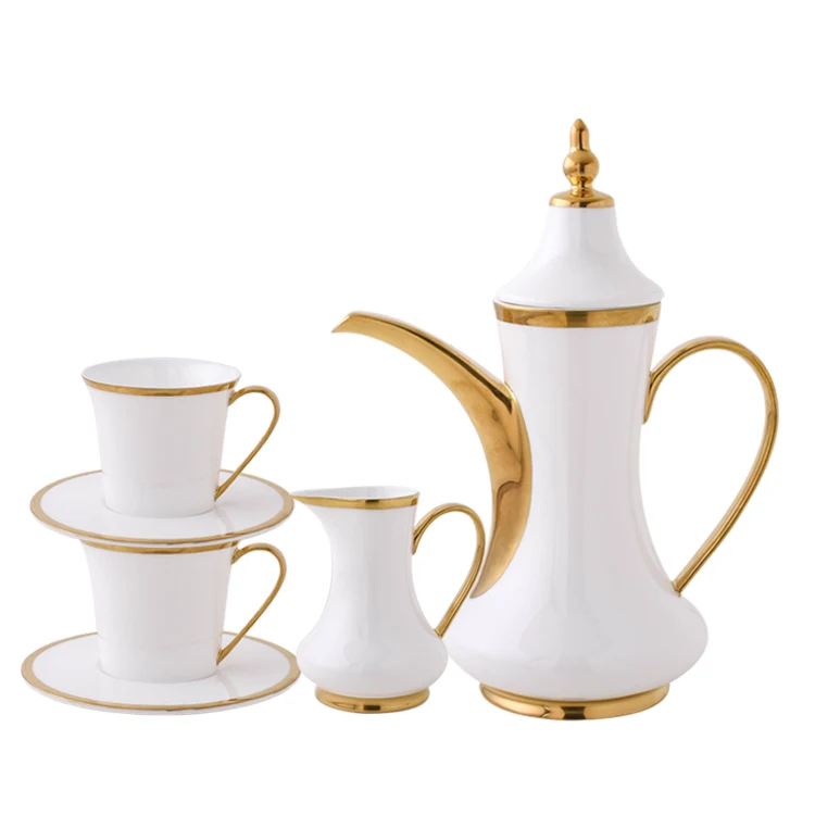 

top grade bone china tea set with gold rim Ceramic coffee pot cup and saucer sets