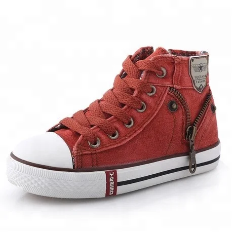 

Wholesale high quality stock discount free sample children zipper sneaker kids boys new model high top shoes canvas boots, 3 colorways