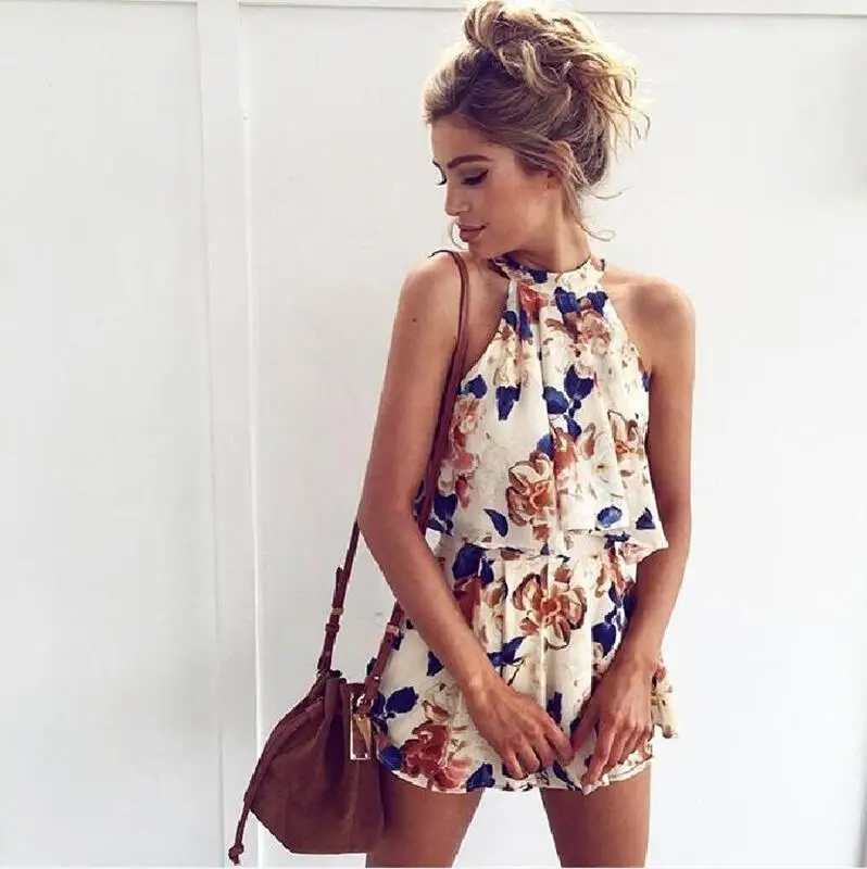 

2019 Summer Women's Clothing New Style Sexy Fashion Sleeveless Hang Backless Printing Suit Dress, Picture