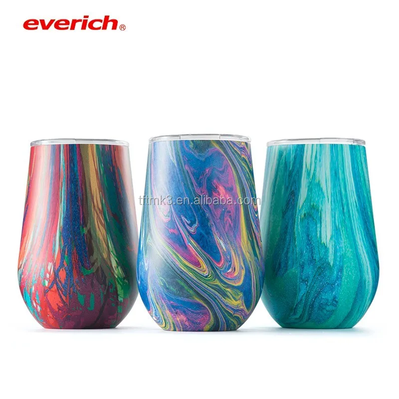 

Water Transfer 12oz Stainless Steel Double Wall Insulated Wine Stemless Tumbler with Bpa Free Lid and Straw, Customized color or pattern