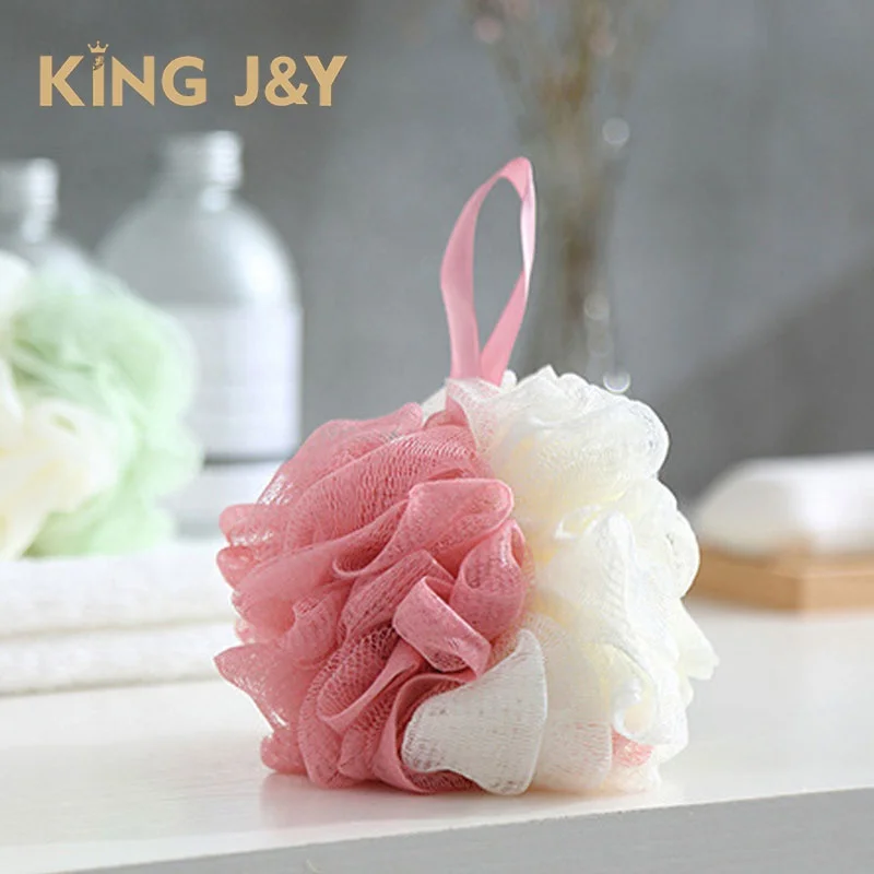 

Exquisite Packaging Adult Bath Ball Flower Sponge With 60g 2 Pack Ribbon Strap, Yellow/blue/orange/green/white/any color is ok