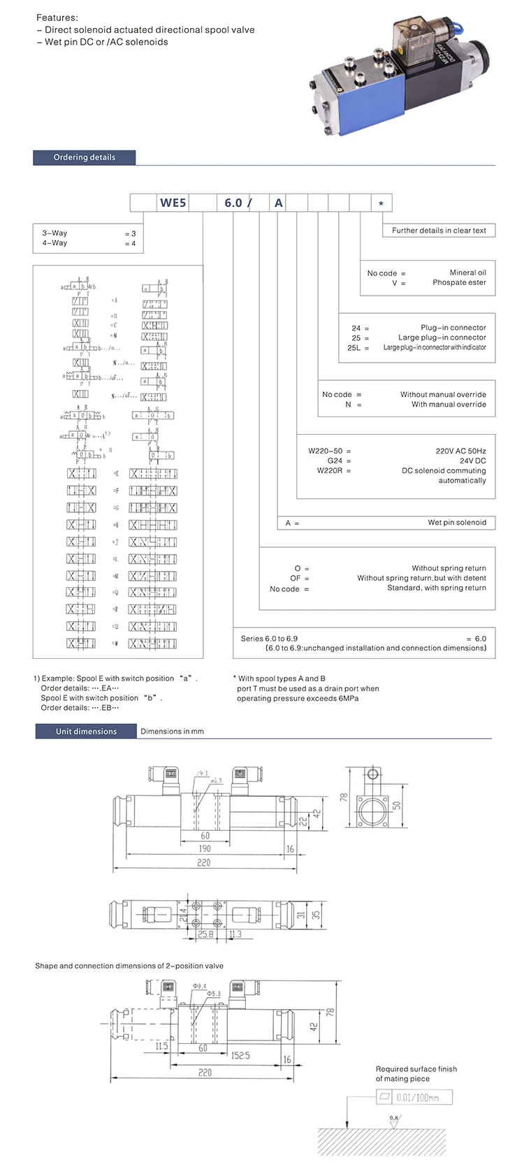 3WE5EA Rexroth type Electric hydraulic solenoid operated spool coil directional valve 24v 220v