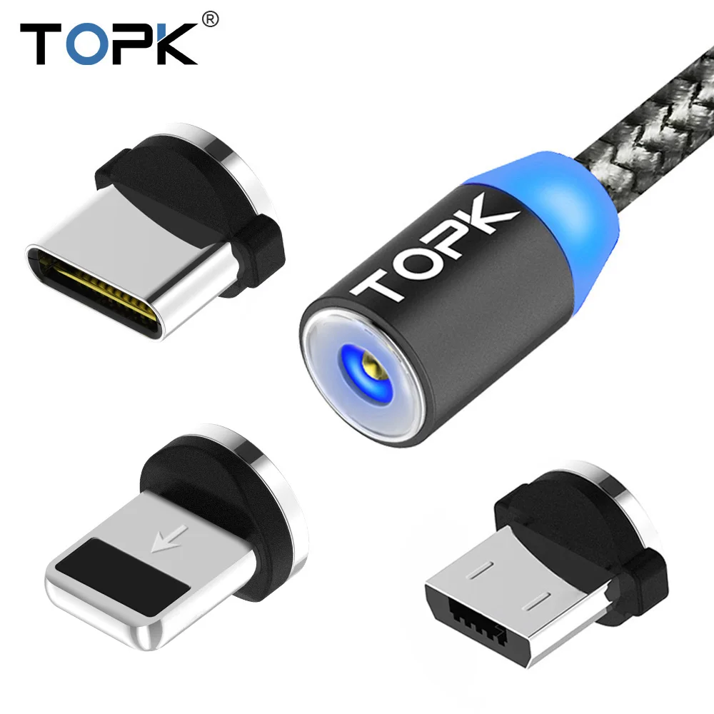 2019 TOP Seller 1M(3.3ft)TOPK AM17 LED Magnetic 3 in 1 USB Cable