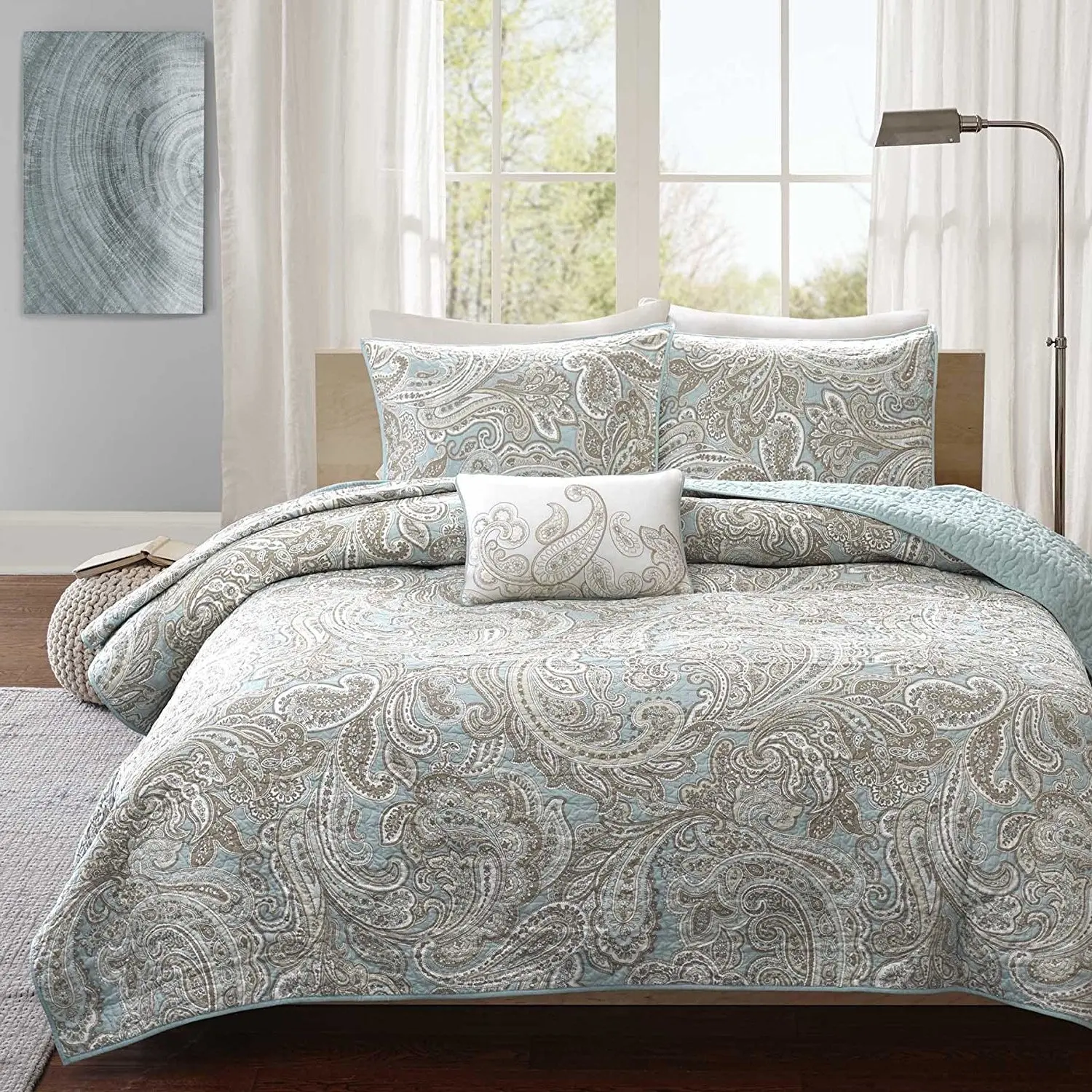 Gray Motif Medallion Pattern to The Floor Oversize Bedding Extra Long ...