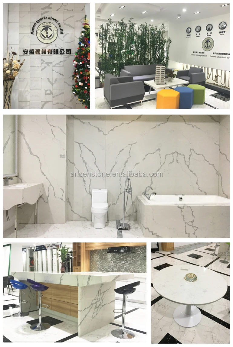 Vein Statuary White Quartz Slabs Free Sample Faux Stone Countertop