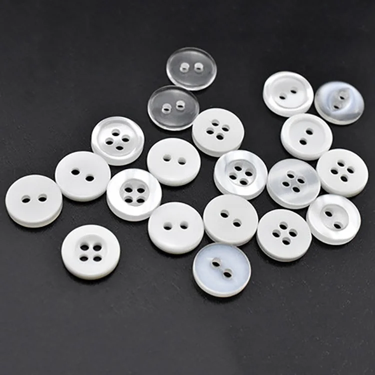 

China Garment Label Factory Wholesale Recycled Sewing Resin Plastic Holes Back Buttons for Clothes Collars, Transparent, white, black, etc.