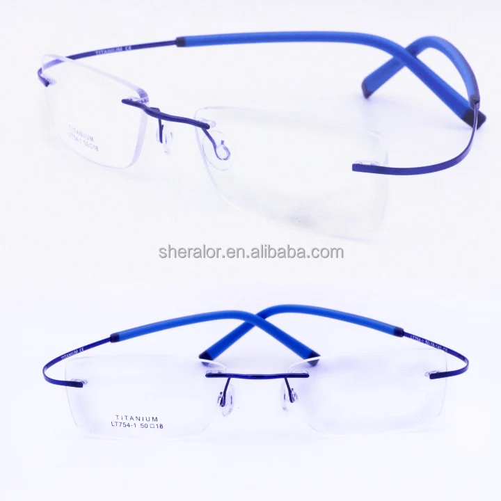 

wholesales LT754-1 ultra lightweight pure titanium with hingeless bendable temple rectangle rimless optical frames