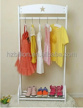 Attractive White Children Wooden Clothes Racks Kids Home Furniture