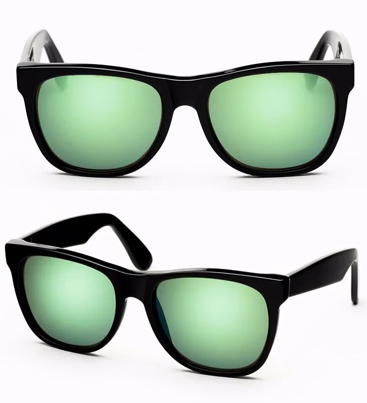 Matte Black Acetate Gold Metal Green Mirror Lenses Fashion Sunglasses ...