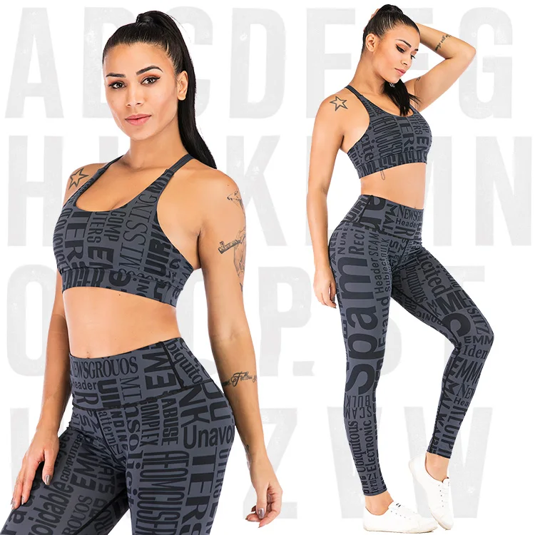 Guangzhou sports suit yoga sets women sports bra and leggings custom print sportswear wholesale tracksuits